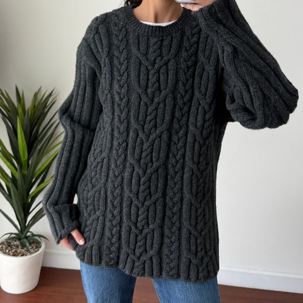 Vintage Gap Lambs Wool Sweater Gray Cable Knit  XXL Fisherman‎ Y2K Chunky